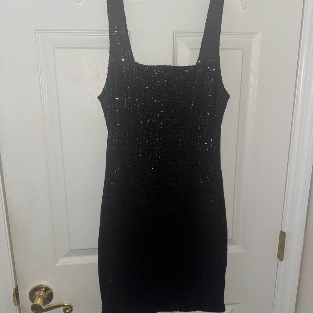 Bear Dance Black Sequin Sleeveless Mini Dress
